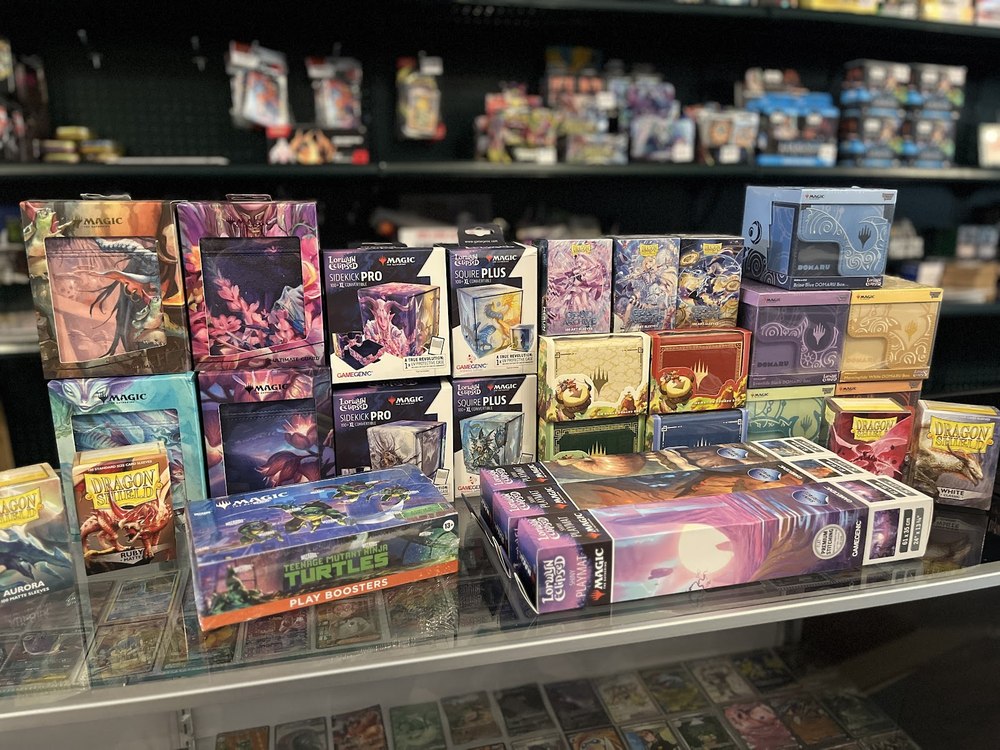 Shelves stocked with board games